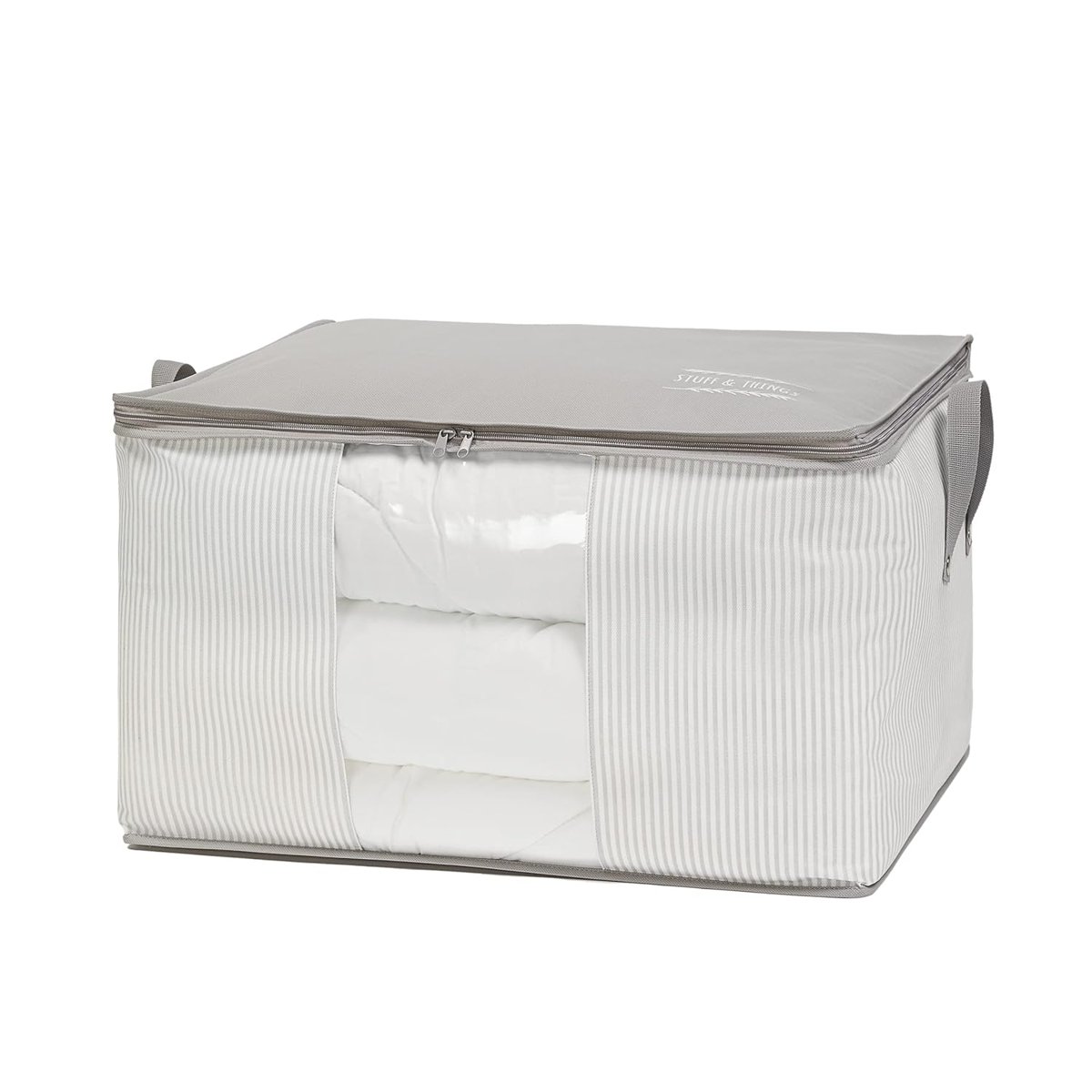 Ocean Home Textile Büyük Boy Pvc Pencereli Gri Çizgili Stuff  Things Hurç 60 x 43 x 35 cm