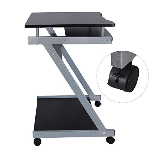Vasagle Çalışma Masası, 2'Si Frenli Toplam 4 Tekerlekli Bilgisayar Masası, Pc Masası, Pürüzsüz Klavye Çekmecesi, Kolay Montaj, Yerden Tasarruflu Z-Şekilli Pc Masası, Siyah, Lcd811B