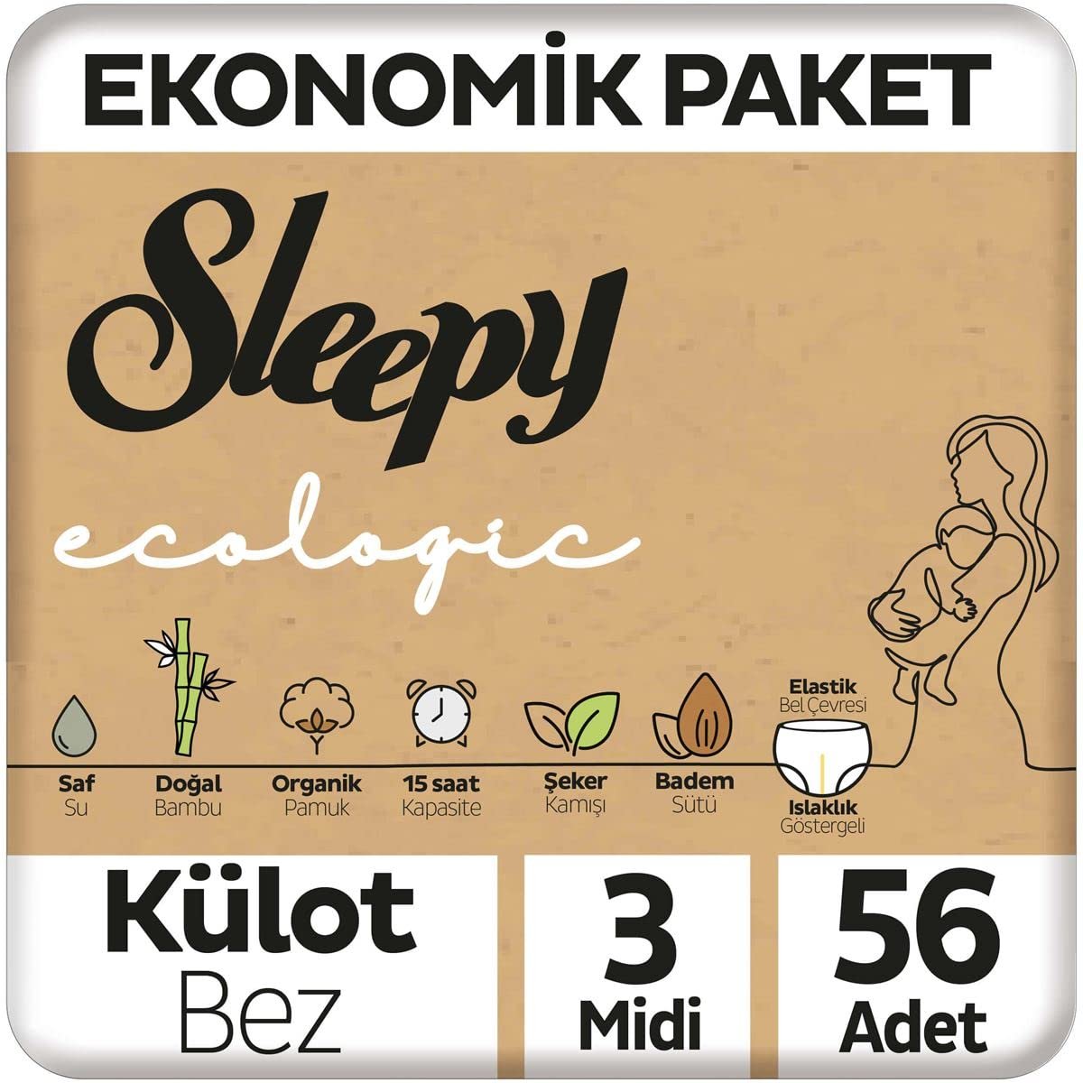 Sleepy Ecologic Ekonomik Paket Külot Bez 3 Numara Midi 56 Adet