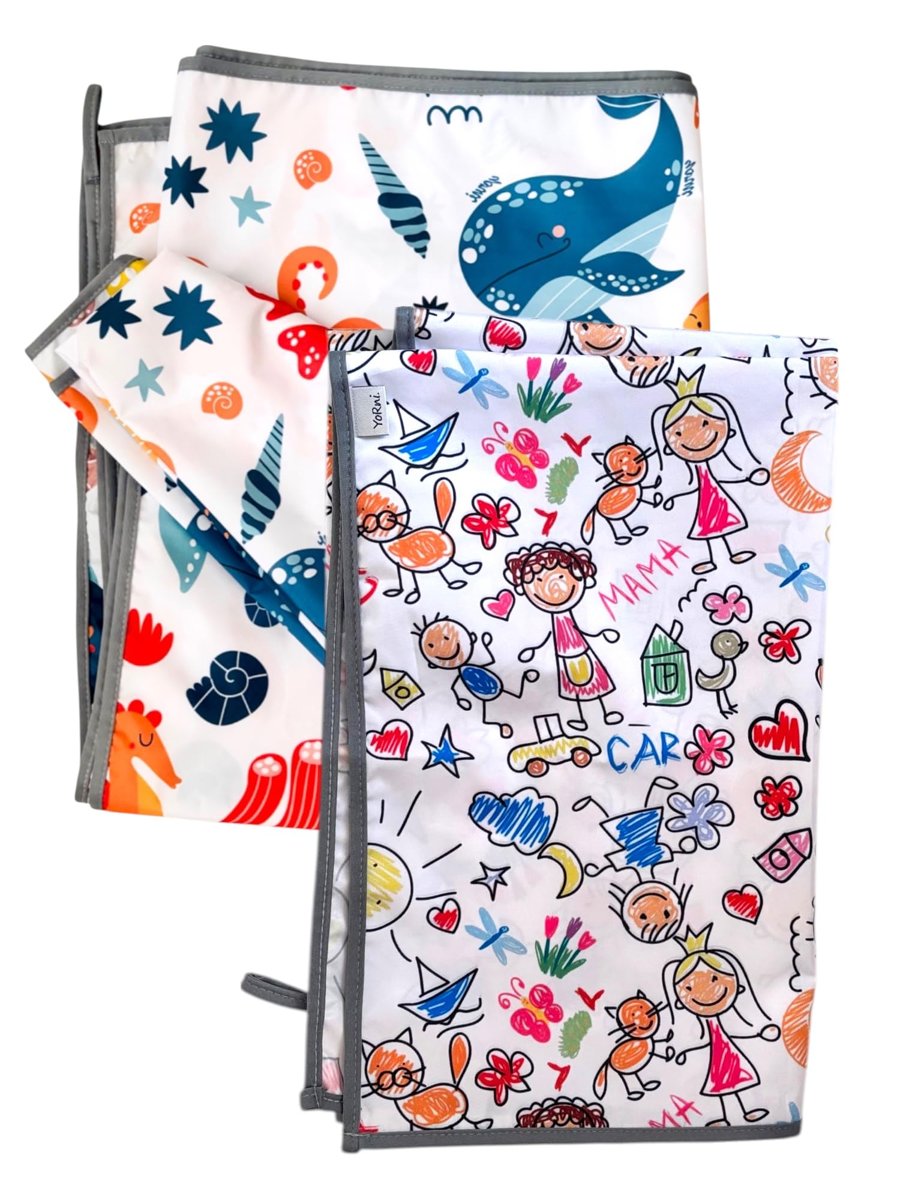 Yorni SeaWorld Family İkili Ekonomik Set Sıvı Geçirmez Alt Açma Örtüsü Bebek Bakım Örtüsü 65x80cm Büyük Boy%100 Polyester Askılı Çok Amaçlı