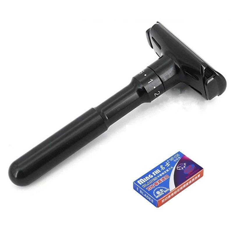 Valkyrie Metal Ayarlanabilir Manuel Geleneksel Tıraş Aleti Makinası 5 Jilet 6 Kademe Siyah