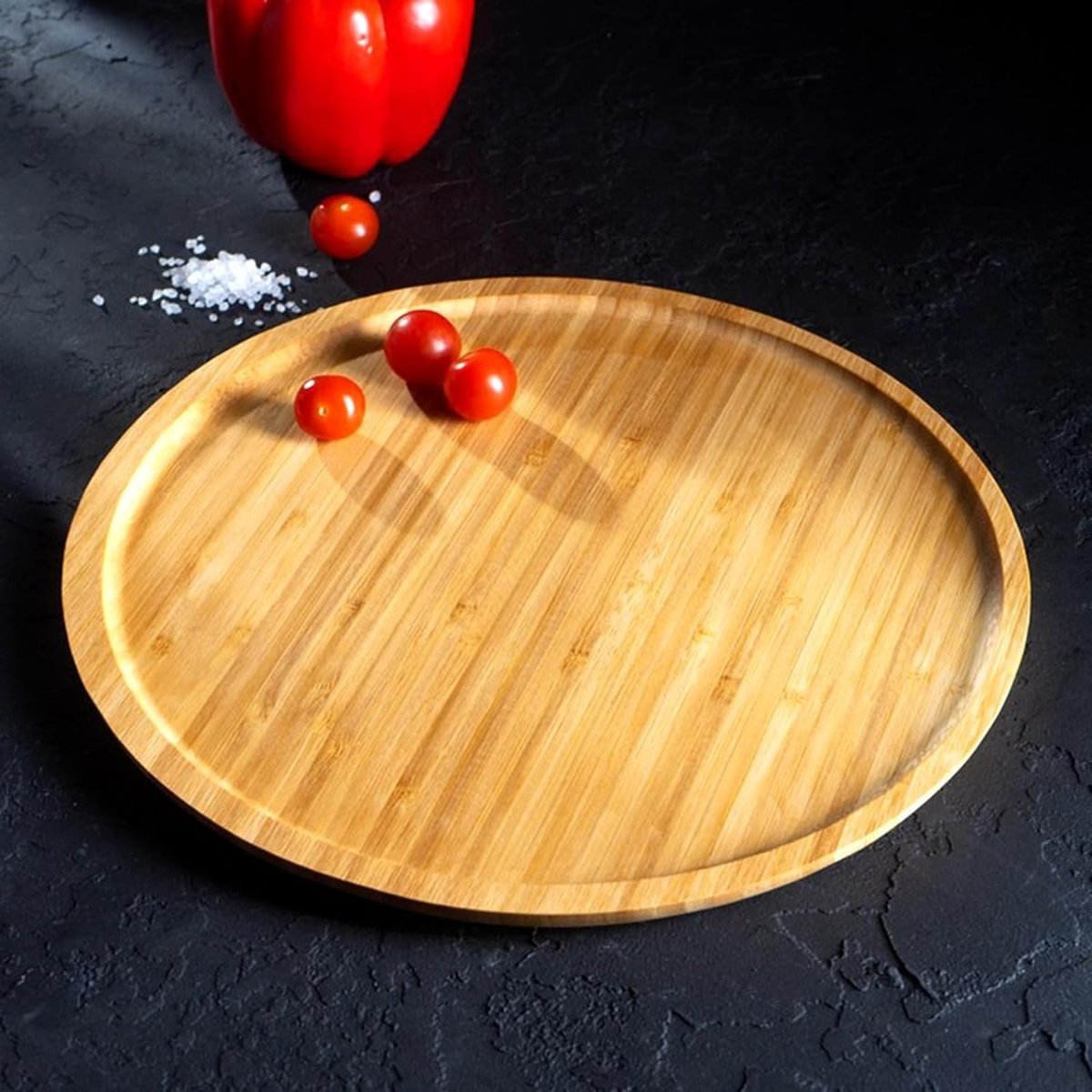 Deconox Bambu Lüx Yuvarlak Servis 25 * 25cm, Sunumluk  Çerezlik Sunum Tabağı