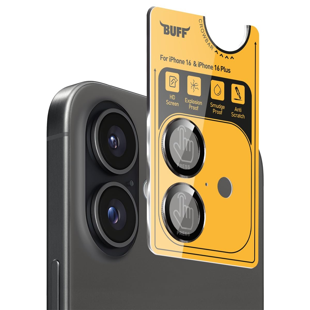 BUFF LABS iPhone 16 / iPhone 16 Plus Metal Kamera 9H Lens Koruyucu (Black)