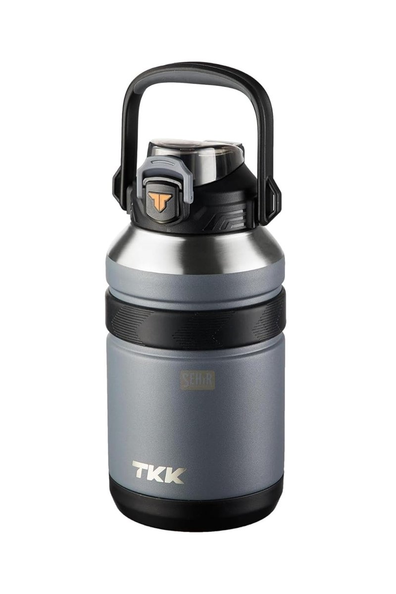 TKK Büyük Boy 1000ml Pipetli/Pipetsiz Kullanım Askılı Paslanmaz Çelik Termos Matara (Siyah)