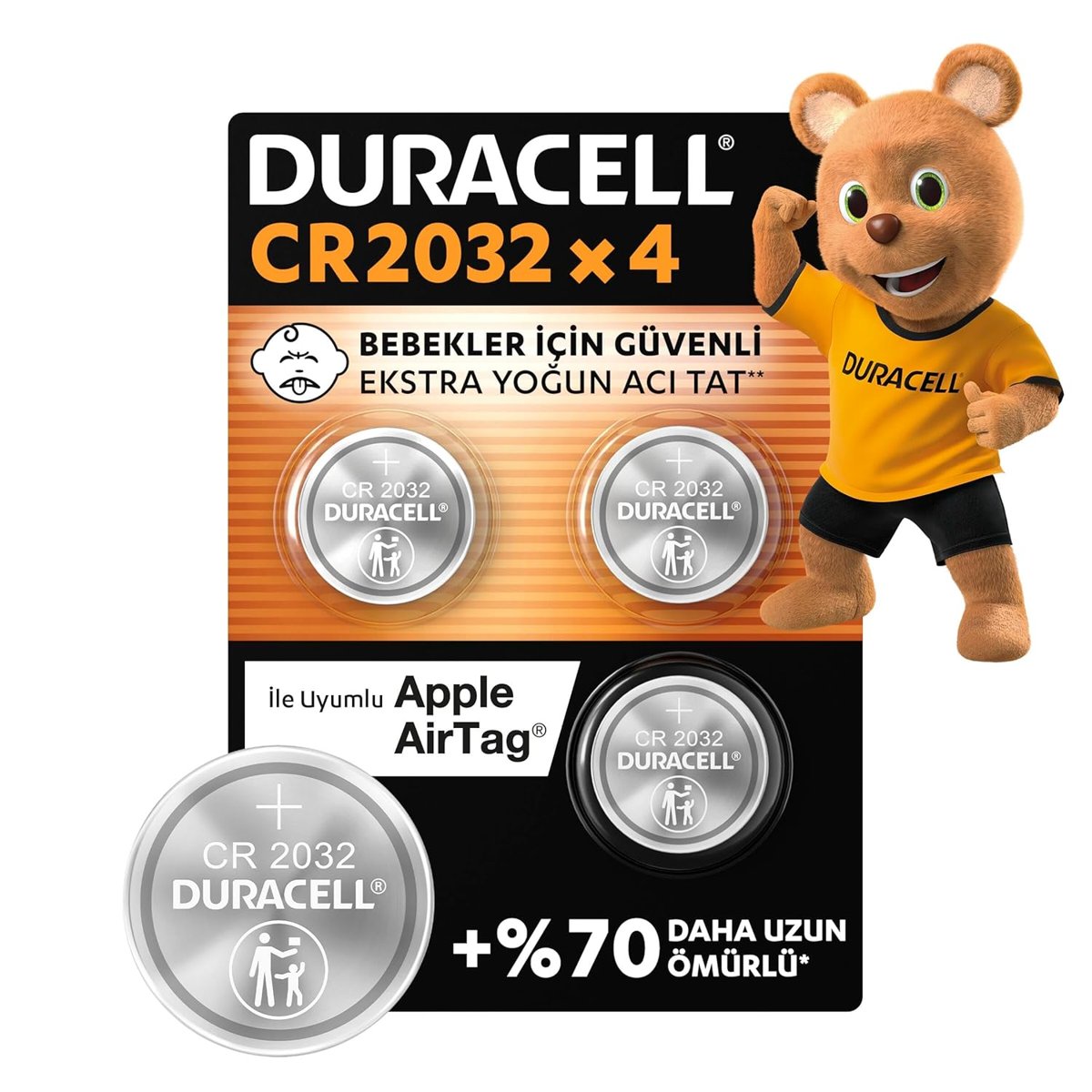 DURACELL CR 2032 Lityum Düğme Pil (4’lü Paket) – 3V, (CR2032)
