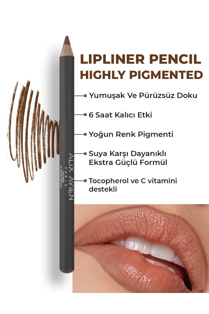 ALIX AVIEN Uzun Süre Kalıcı Dağılma Yapmayan Nemlendirici Dudak Kalemi - Lipliner Pencil 09 Warm Brown