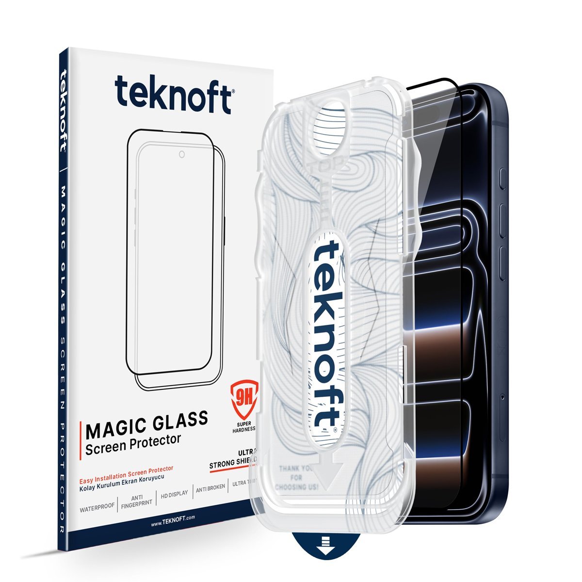 Teknoft iPhone 17 Pro Max için Kolay Kurulum Kitli Takılırken Camın Altında Kesinlikle Toz Bırakmayan Ekstra Güçlendirilmiş Tam Koruma Sağlayan Pürüzsüz Lazer Kesim Premium Ekran Koruyucu Kırılmaz Cam