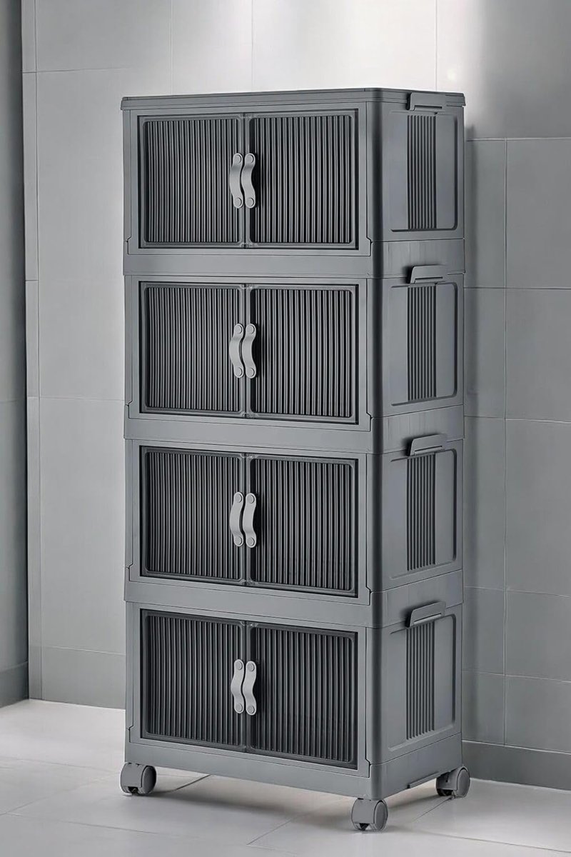Evle Katlanabilir Modüler Dolap 4 lü 54 cm x 31,7 cm x 127 cm (Antrasit)