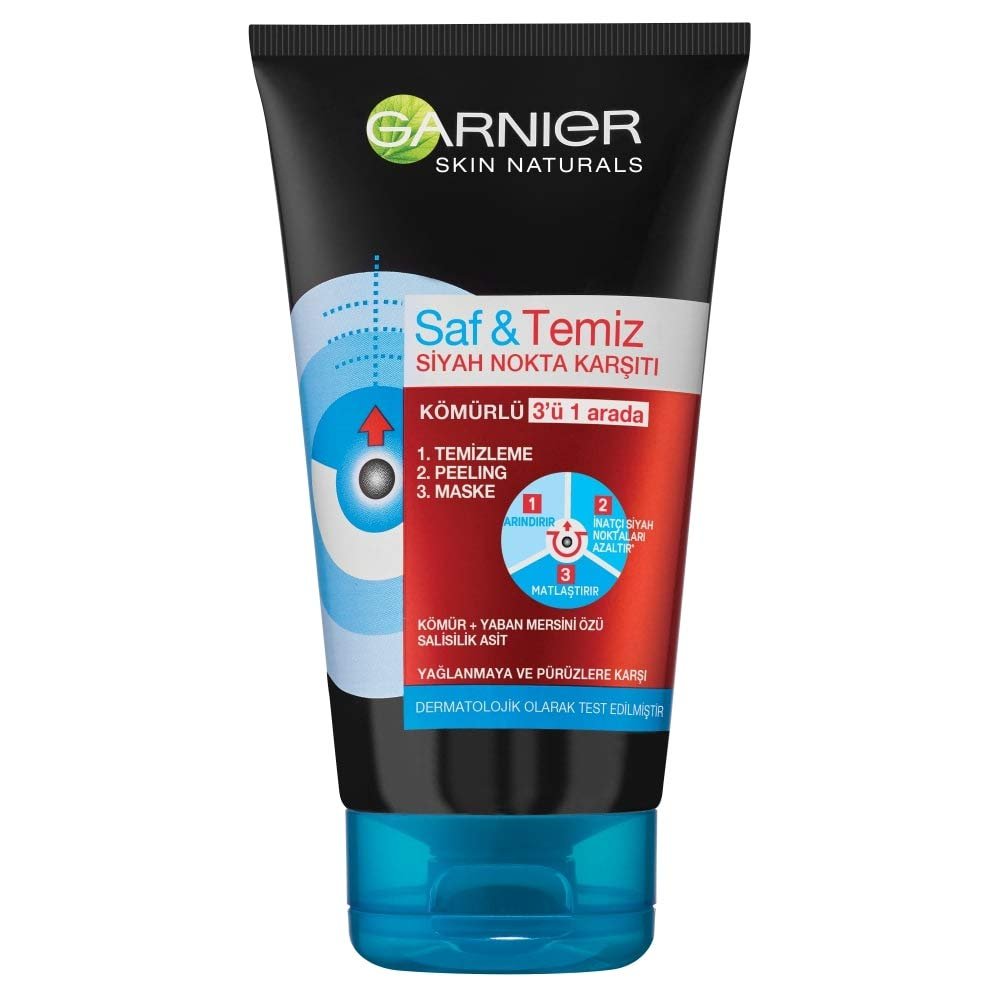 Garnier Skin Naturals Saf  Temiz Siyah Nokta Karşıtı Kömürlü 3'ü 1 arada (1 x 150 ml)
