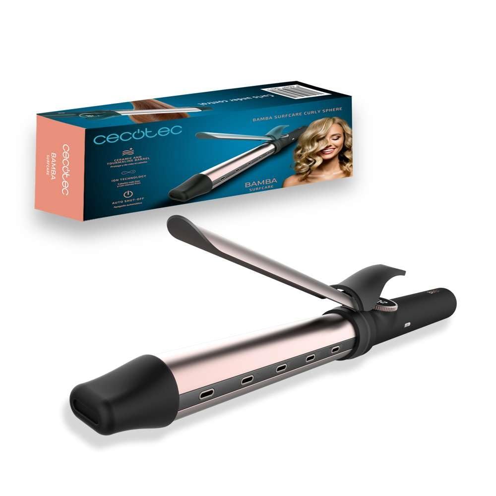 Cecotec Bamba SurfCare Curly Sphere Saç Maşası, 28 mm Seramik ve Turmalin Silindir, Daha Az Elektriklenme, LCD Ekran, 120-210°C, 360° Döner 1,8 m Kablo, Otomatik Kapanma, Soğuk Uç