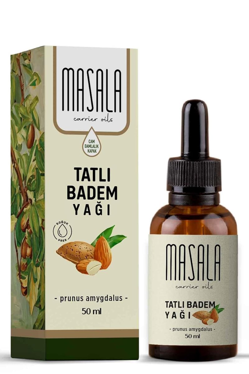 Masala Tatlı Badem Yağı 50 ml Soğuk Pres Kokusuz Nemlendirici Cilt Bakım Yağı