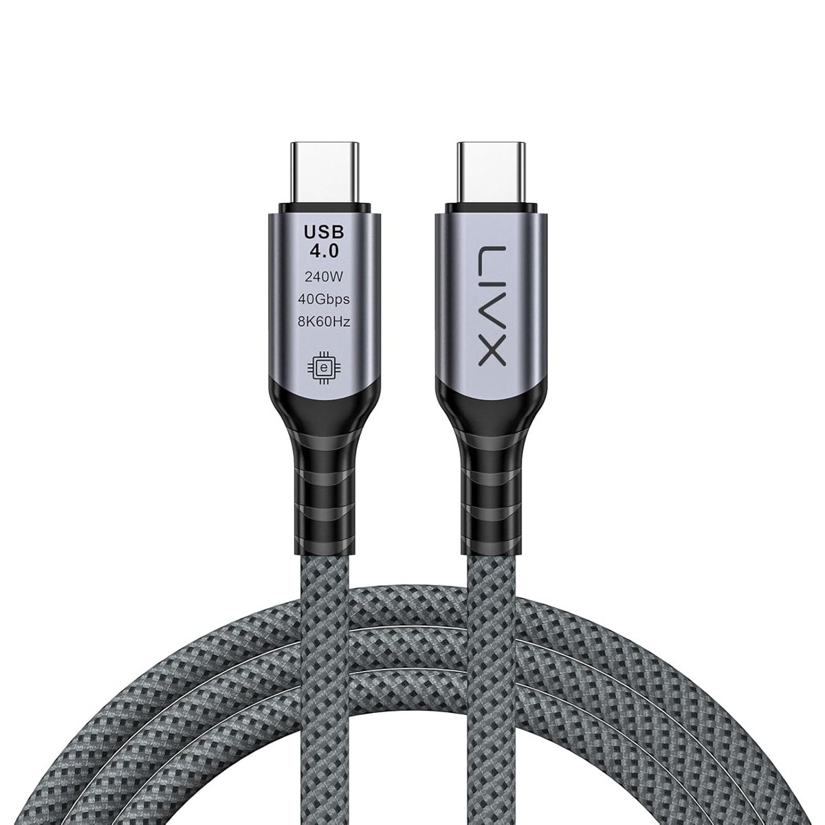 LivX FAST USB 4.0 40Gbps, 240W, 8K60Hz USB4.0 USB-C Kablosu 1 Metre Gri KLV-01