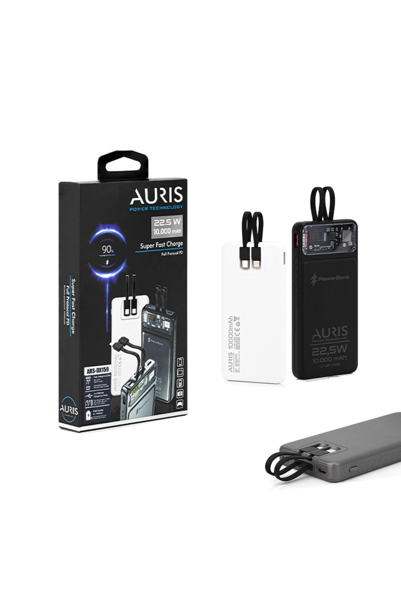 Auris Dx159 10.000 mAh 22.5W Çift Girişli Süper Hızlı Taşınabilir Şarj Aleti Powerbank, Beyaz