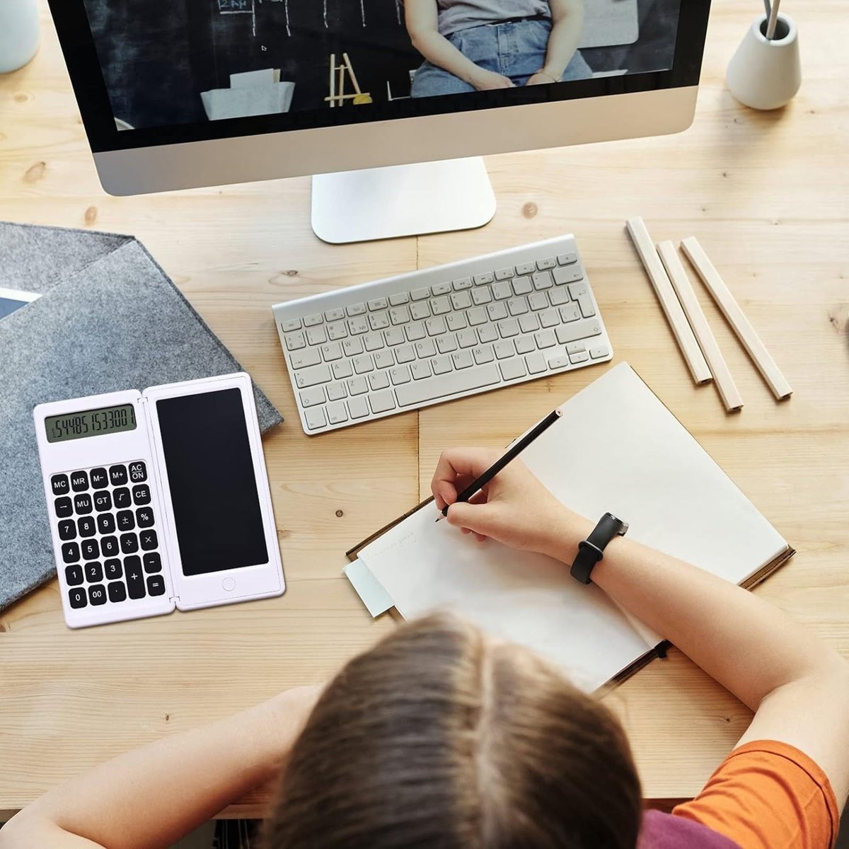 Valkyrie C5 Dijital Çizim Ekranlı Bilimsel Fonksiyonlu E-Writer Hesap Makinesi Katlanabilir Sessiz Tuşlu Beyaz
