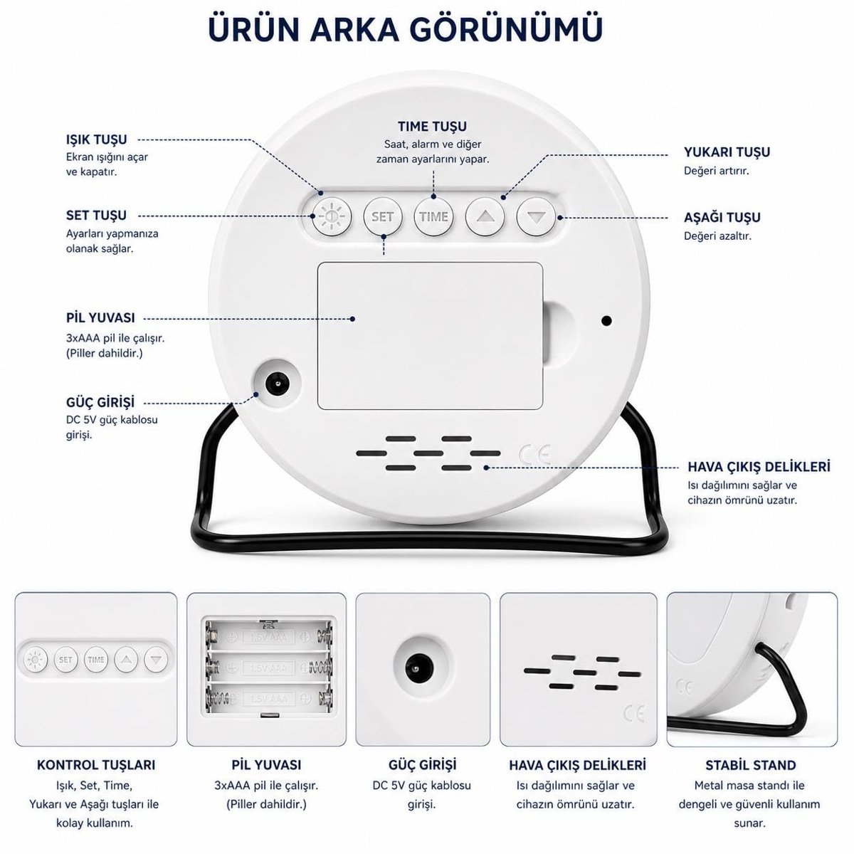 Valkyrie LED Dijital Masa Saati Alarm Sıcaklık Takvim Göstergeli USB Gece Işıklı Masa Saati Çift Alarm