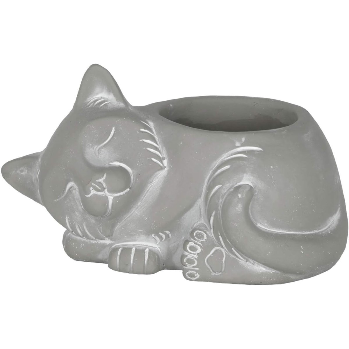 Classic Home and Garden Çimento Uyuyan Kedi Saksısı, Drenaj Delikli, Doğal Gri, 17.8 cm