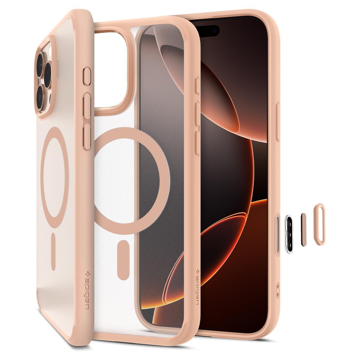 Spigen iPhone 16 Pro ile Uyumlu MagSafe Kılıf Ultra Hybrid T Mag Fit Frost Kamera Kontrol Sararmaya Dayanıklı Gül Rengi Şeffaf Kapak - ACS09071 (Spigen TR Garantili)