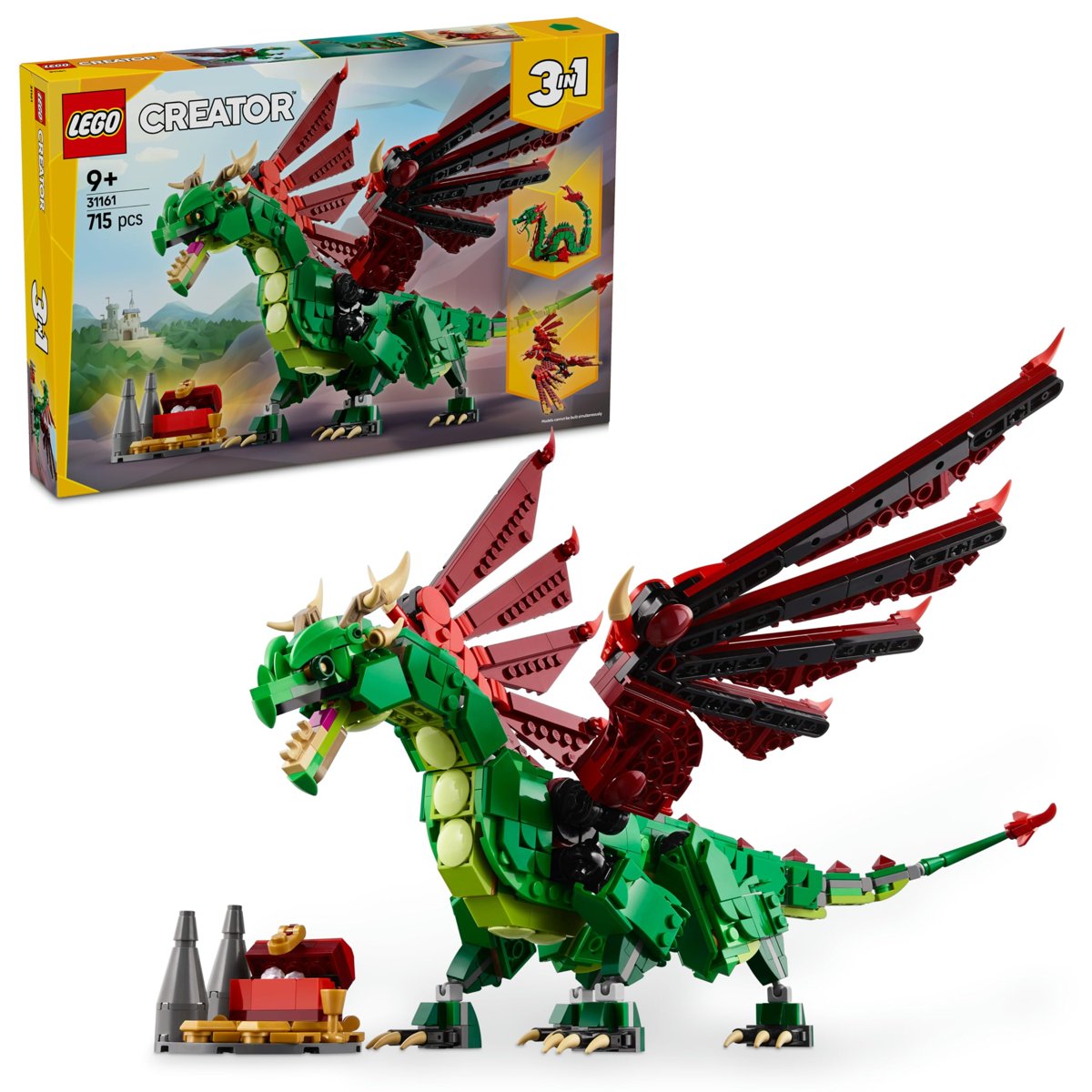 LEGO Creator 3’ü 1 Arada Orta Çağ Ejderhası 31161-9 Yaş ve Üzeri Çocuklar için Deniz Yılanı ve Zümrü