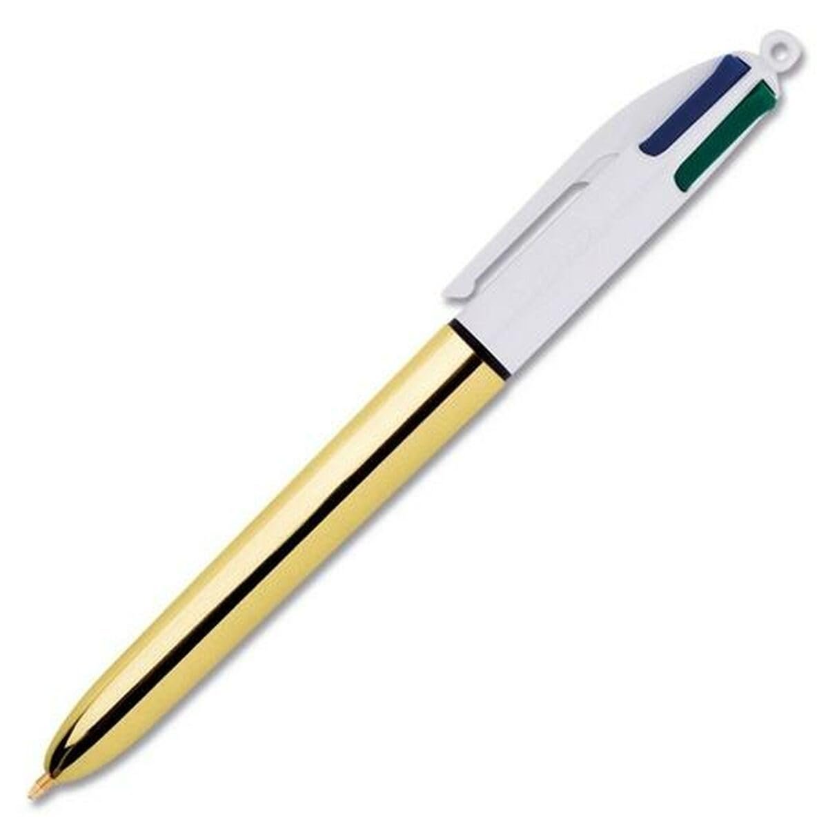 BIC 4 Colours Shine Altın Gövde Tükenmez Kalem 12'li Kutu, 4 Renk (Mavi, Siyah,Yeşil ve Kırmızı), 1.0 mm. Uç