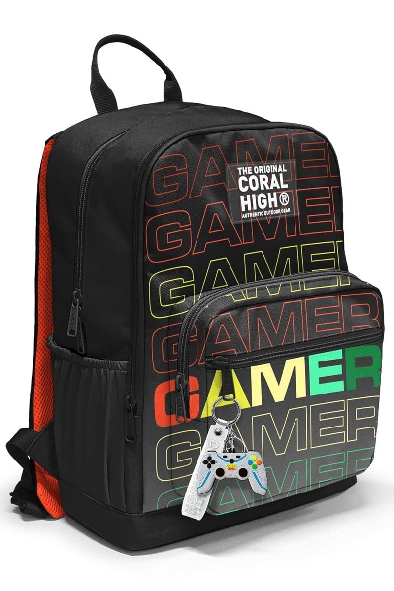 Coral High Dört Bölmeli Siyah Gri Gamer Ortaokul Çantası Erkek Çocuk Sırt Çantası