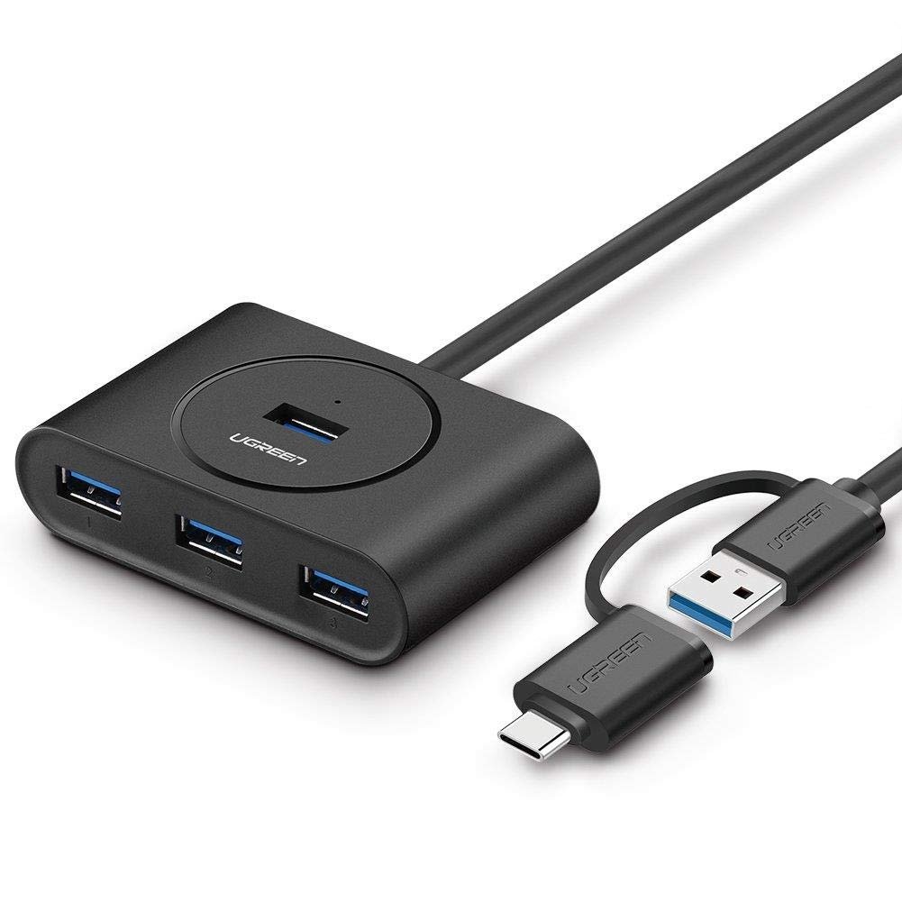 Ugreen USB A/USB C to 4 Port USB 3.0 Hub Çoklayıcı Siyah 1 Metre
