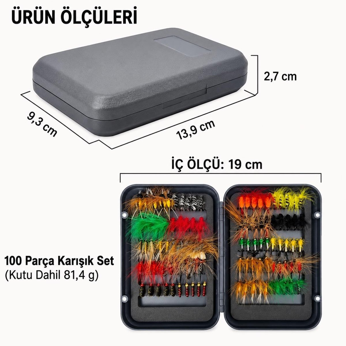 Valkyrie 100 Parça Yapay Sinek İğne Seti Fly Fishing Kutulu Alabalık Balıkçılık Tüylü Sahte Yem