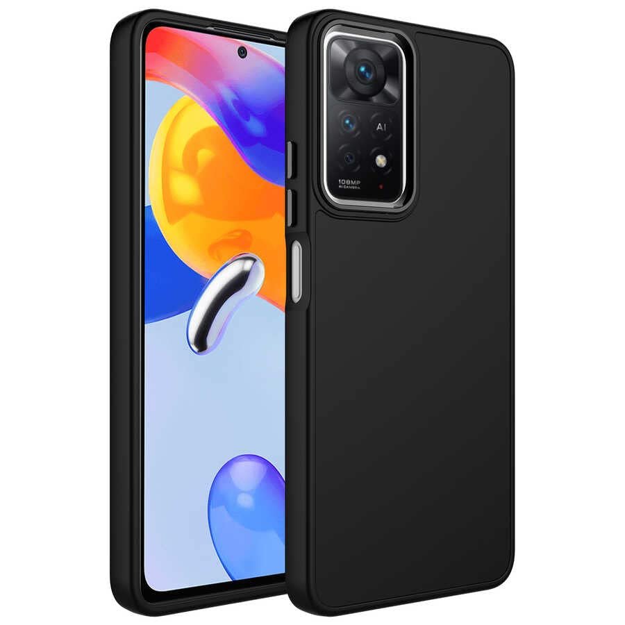 Spia Xiaomi Redmi Note 11 Pro ile uyumlu Kılıf Siyah Luma Metal Kamera Lens Çerçeveli Kapak Orijinal
