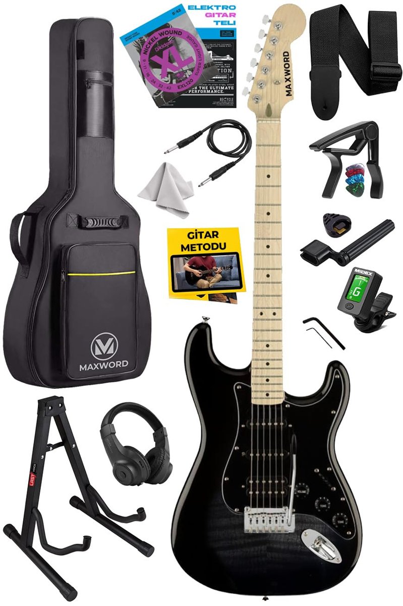 Maxword DE-150PU-50AMP Maple Klavye HH Yüksek Kaliteli 50W Amfili Elektro Gitar Seti