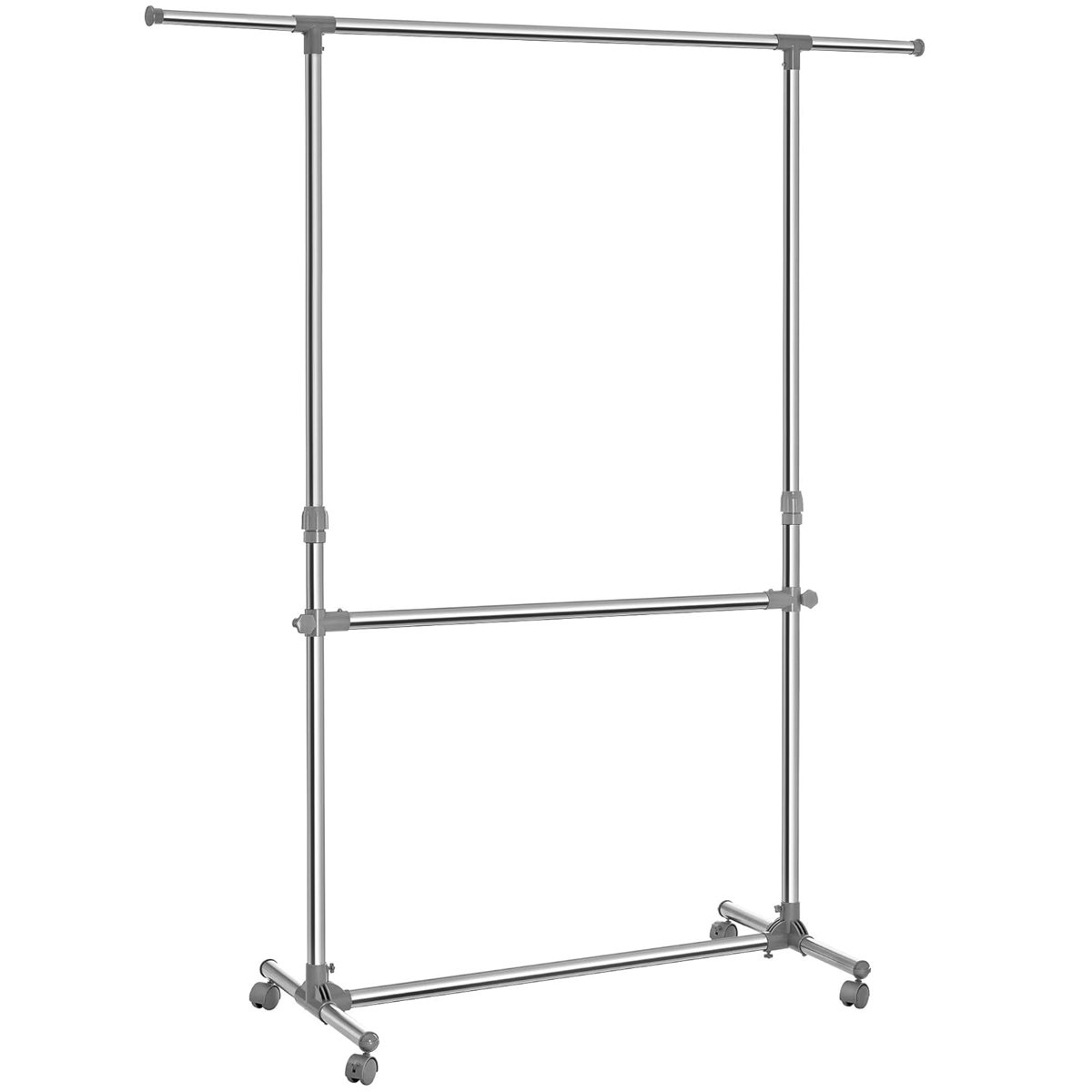 SONGMICS Elbise Askısı Yüksekliği Ayarlanabilir, Elbise Standı, Uzatılabilir Elbise Askısı, Orta Kısımda Ekstra Çubuk, (101-166) X 49 X (113-198) cm, Gümüş/Gri-Yeşil, Llr401