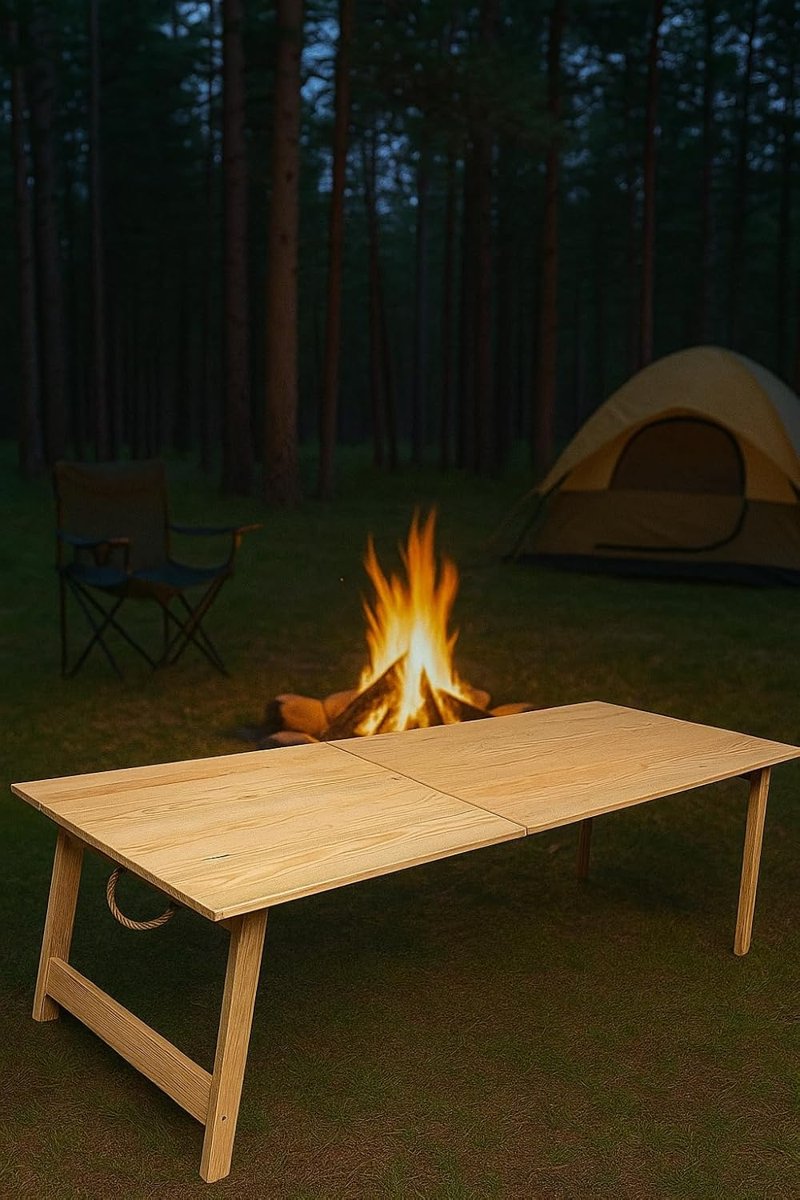pratikoutdoor Katlanır Sabit Ayaklı Kamp, Piknik ve Bahçe Masası 70x120 cm - Ham Naturel Renk