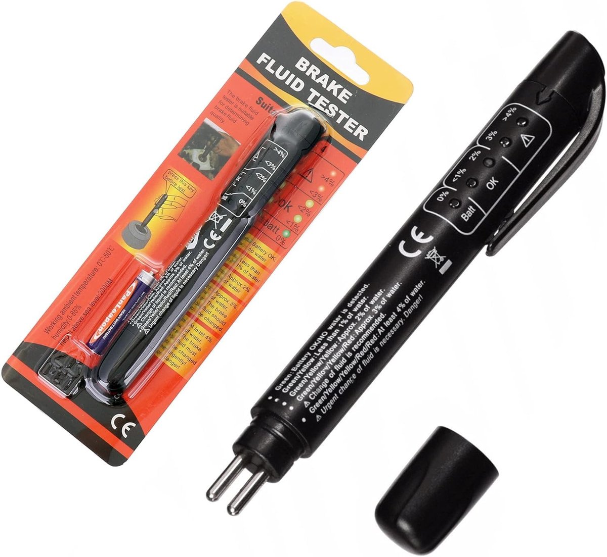 AEE® Elektronik Fren Hidroliği Kalite Kontrol Test Kalemi Aleti – DOT 3 / DOT 4 / DOT 5.1 Uyumlu, 5 LED Göstergeli Fren Yağı Nem Ölçer (Pil Dahil Değil)