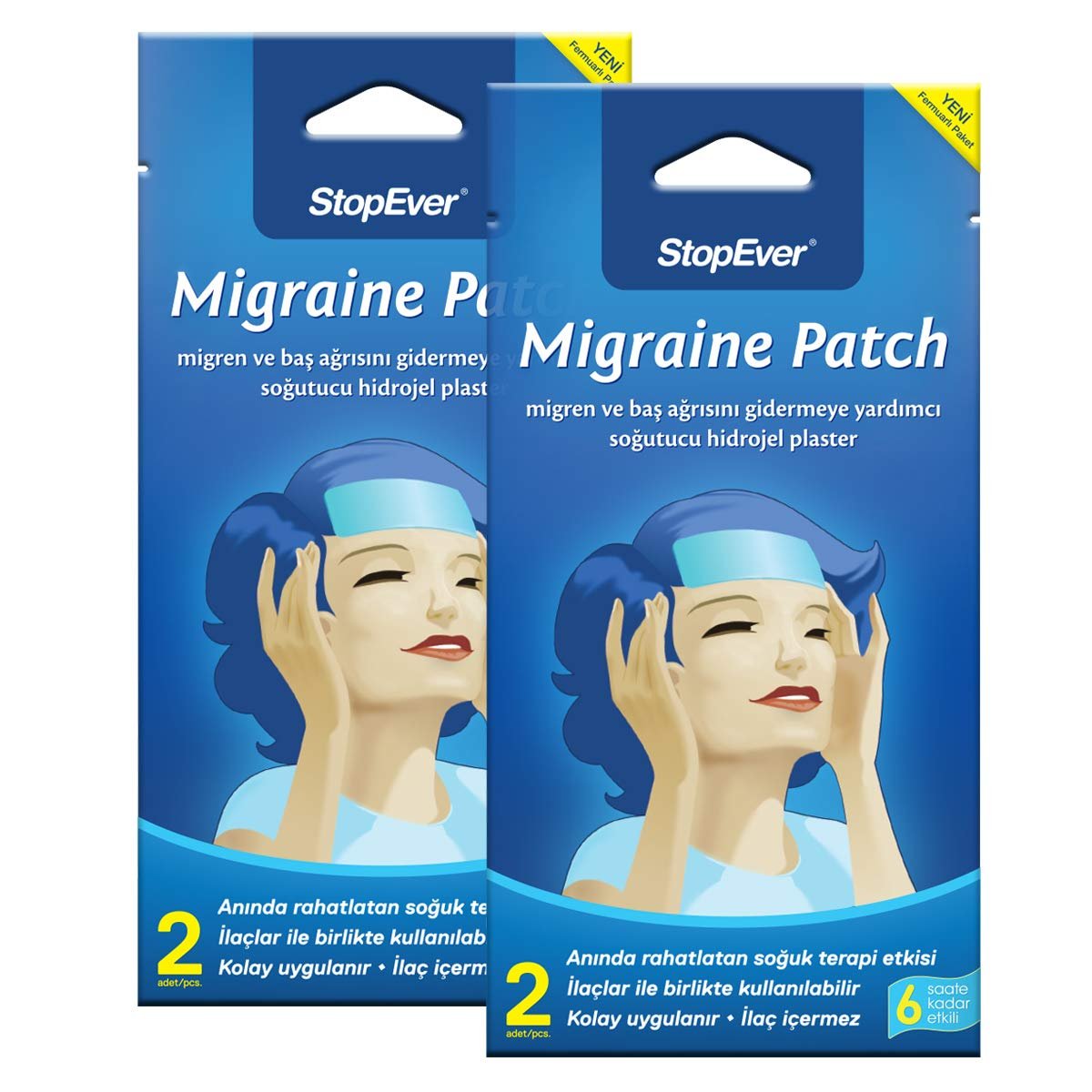 StopEver Migren Patch – Soğutucu Hidrojel Plaster, 2'li Paket | Migren  Baş Ağrısı İçin 6 Saat Etkili | İlaç İçermez | (2x2)