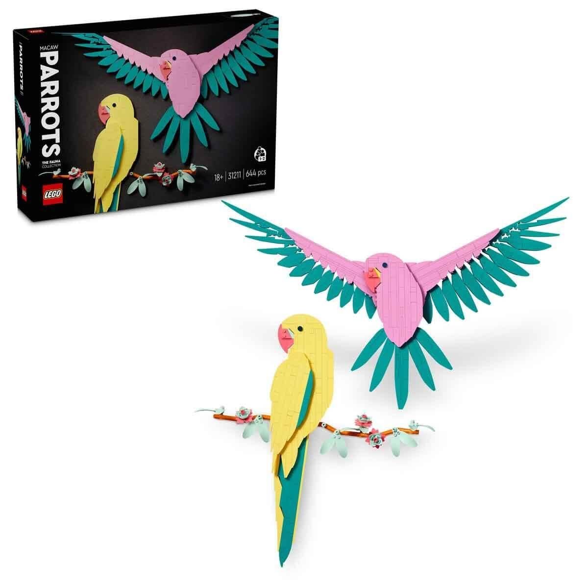 LEGO Art Fauna Koleksiyonu – Macaw Papağanları 31211 - Yetişkinler için Koleksiyonluk ve Sergilenebilir Tablo Yapım Seti (644 Parça)
