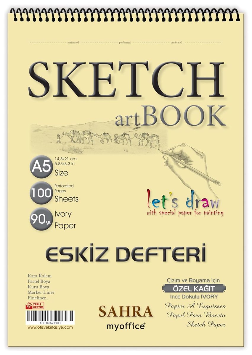 Etika Sahra A5 Eskiz Defteri - 90 gr. 100 yaprak Spiralli Kaliteli Sanatçı Çizim Defteri
