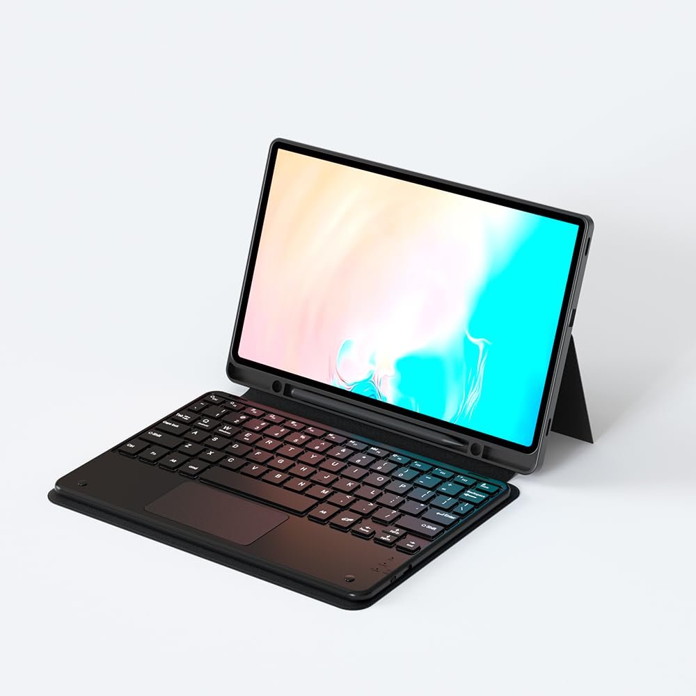 Aksesuarcim Samsung Galaxy Tab S10 FE Plus SM-X620 X626B ile Uyumlu Kılıf Klavyeli Kalem Bölmeli Bluetooth Bağlantılı Standlı Tablet Kılıfı Siyah