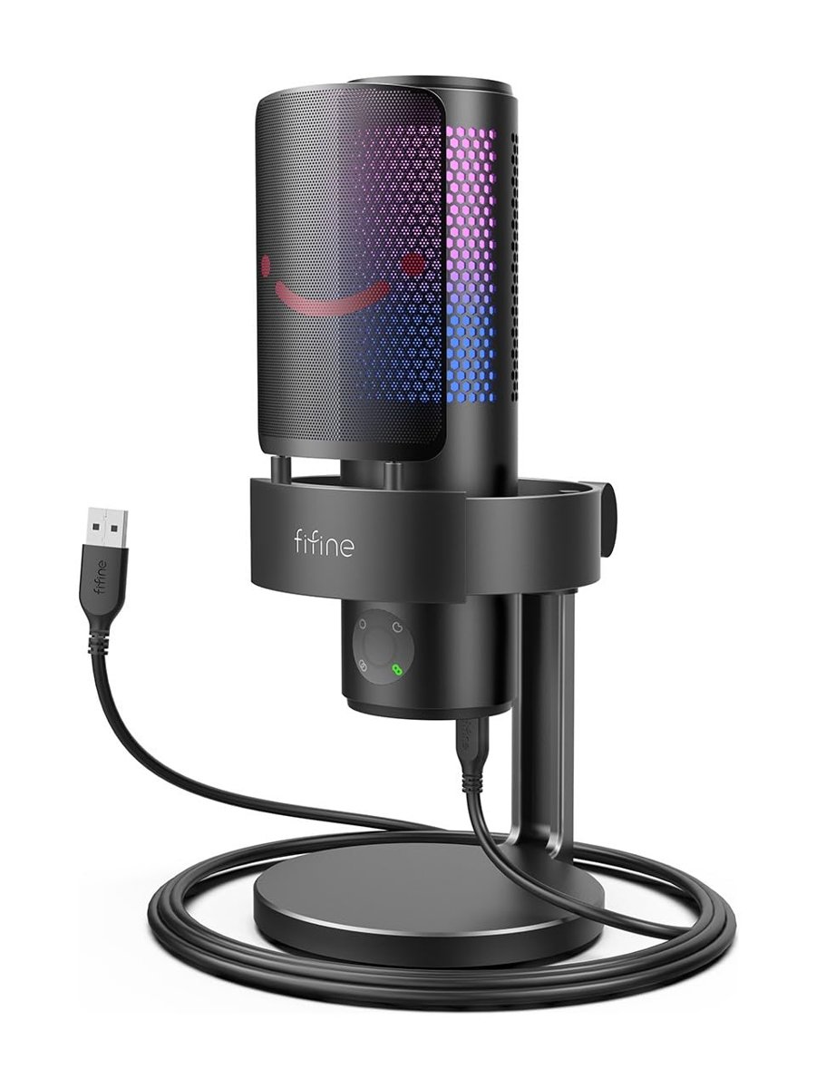 Fifine A9 USB RGB LED Işıklı Masaüstü Mikrofon, Siyah
