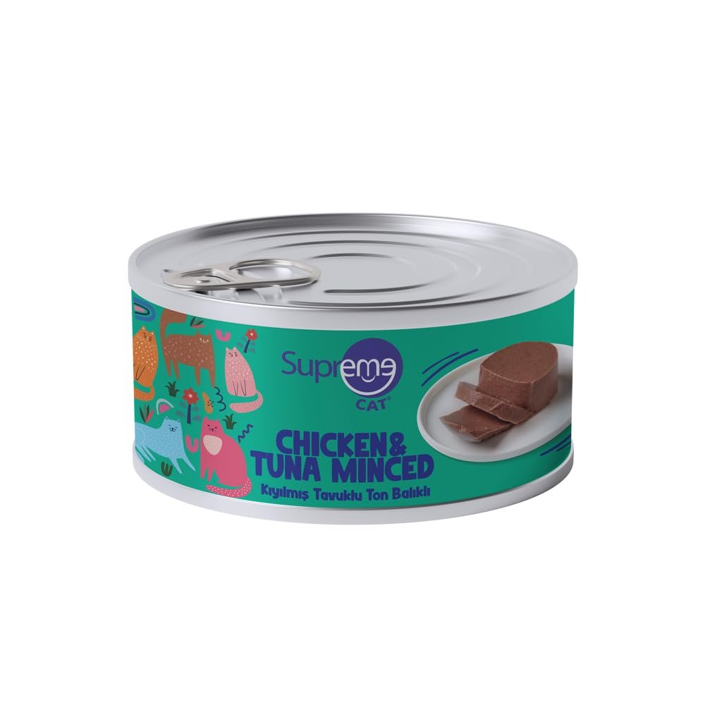 Supreme Cat Kıyılmış Tavuklu & Ton Balıklı Yaş Kedi Maması, Doğal Proteinli, Lezzetli Islak Mama 85 gr 24'lü