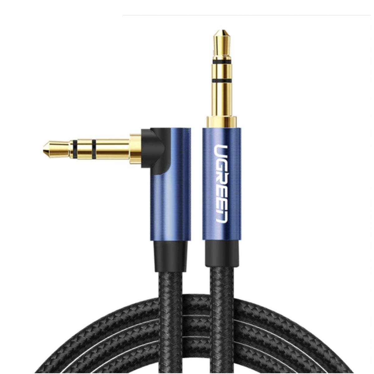 Ugreen 90 Derece L Tipi 3.5 mm Aux Ses Kablosu Mavi 1 Metre