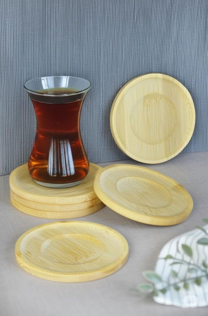 Paçi Bambu Serisi 10 cm Genişlikte Yuvarlak 6'lı Çay Bardağı Altlığı