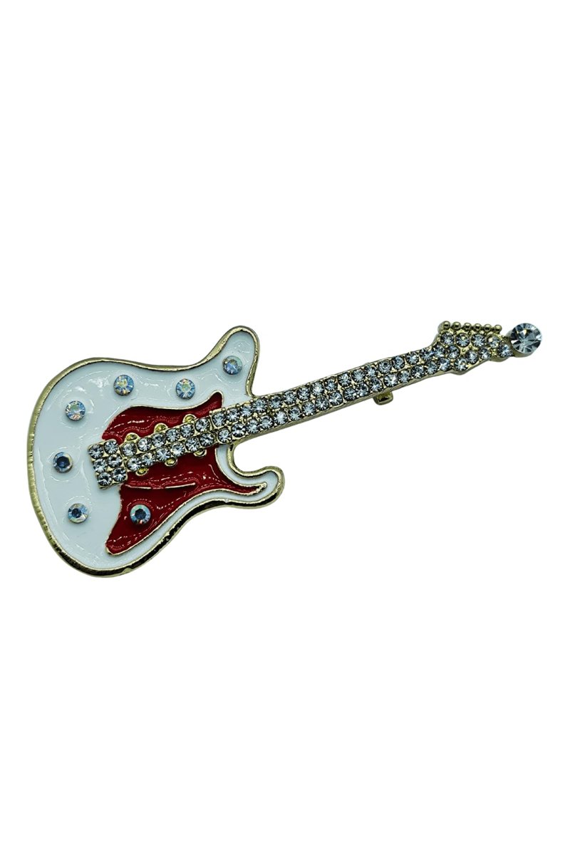 Işıltılı Elektro Gitar Figürlü Tasarım Broş – Müzik Tutkusu Yaka İğnesi