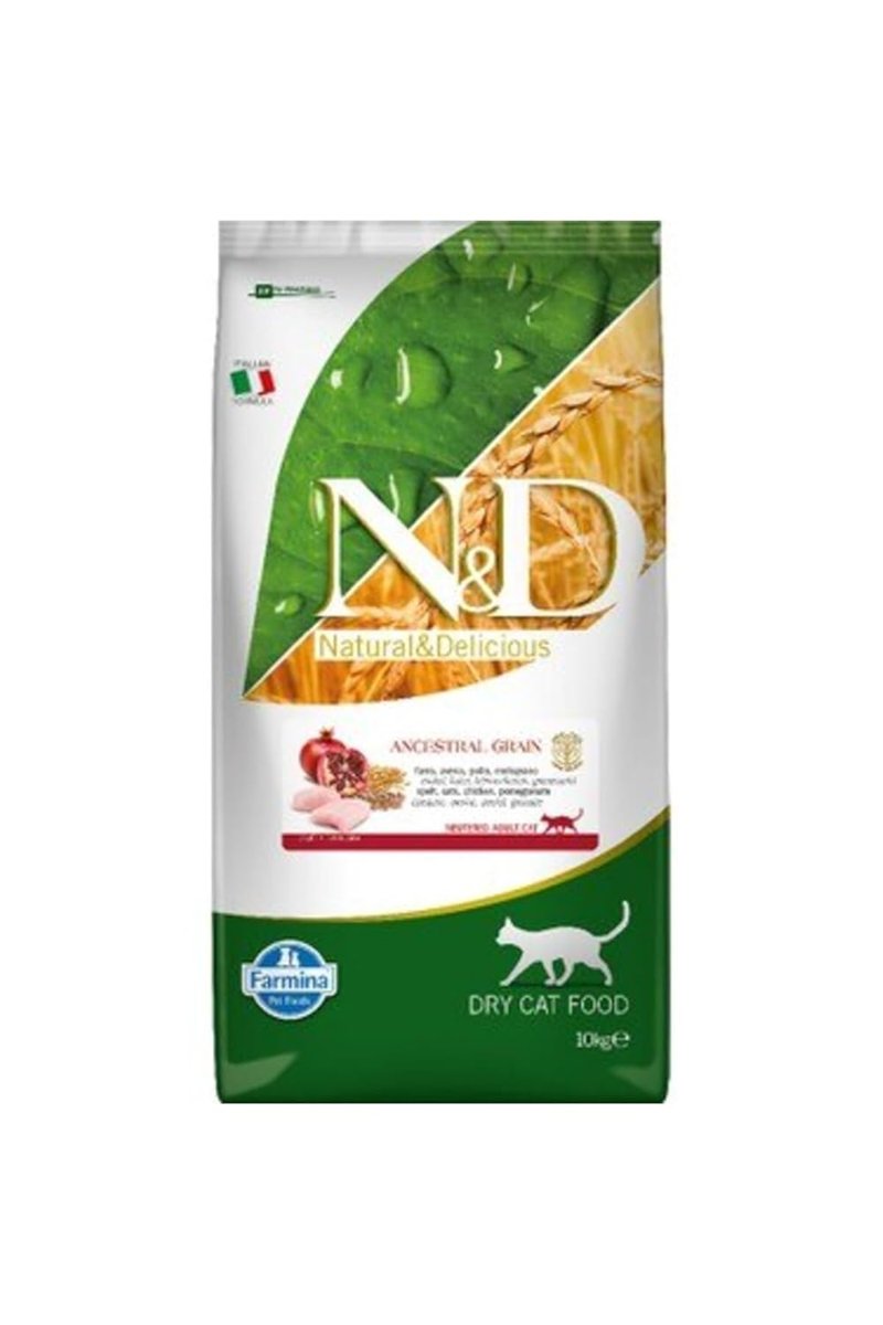 ND Ancestral Grain Kuru Kedi Maması, Tavuk, Kılçıksız Buğday, Yulaf ve Narlı, Kısırlaştırılmış, Yeti