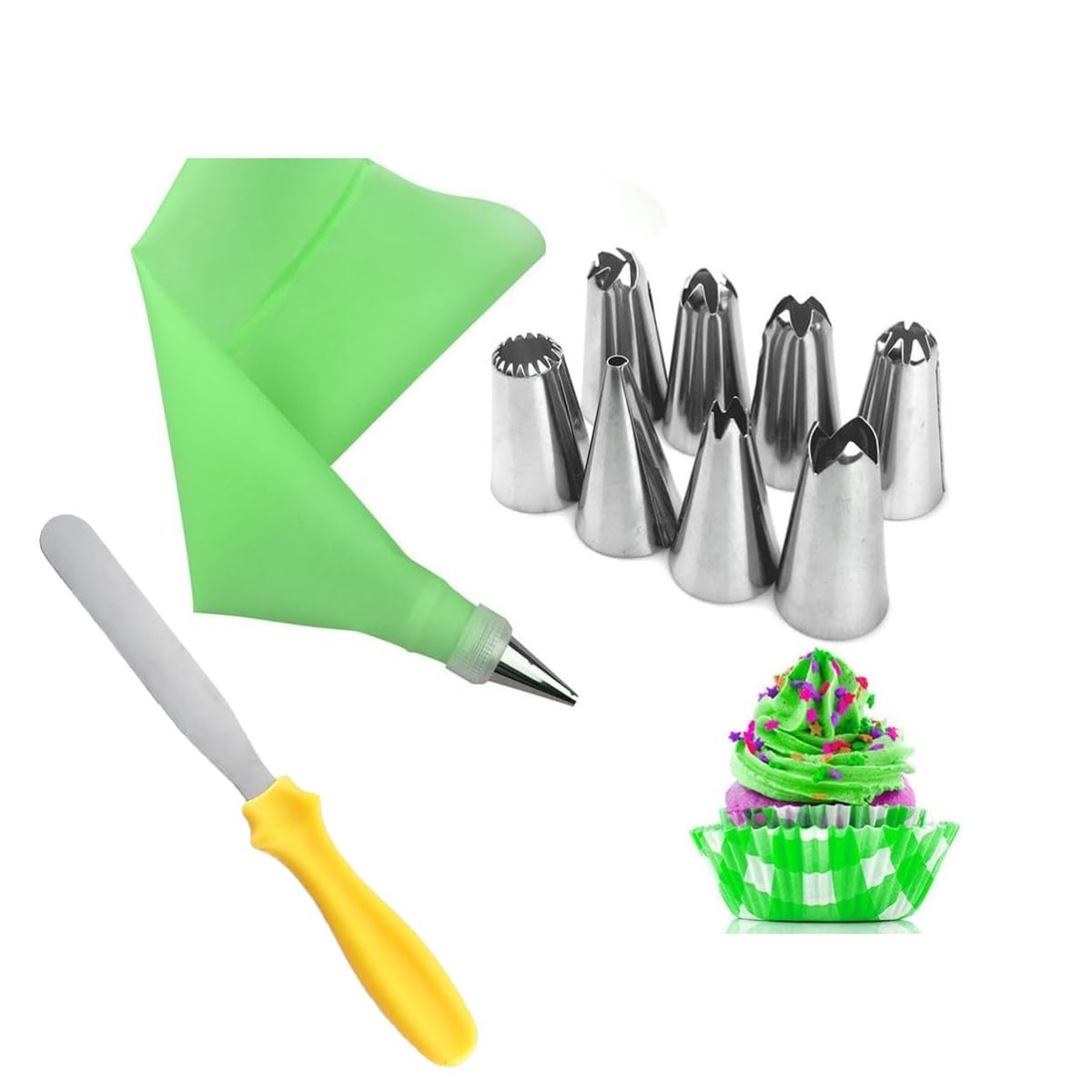 9 Parça Pasta Süsleme Seti, Krema Sıkma Torbası, Dekorasyon Duyu ve Spatula