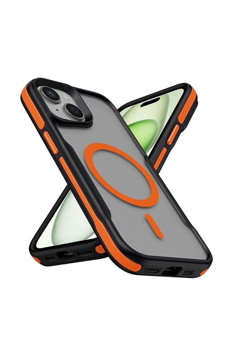 CONSTRAIN - iPhone 13 Kılıf, MagSafe Uyumlu Şeffaf Mat Buz Kasa, Airbag Köşe Darbe Koruma, Yükseltilmiş Kamera Çerçevesi, Tam Kalıp TPU+PC Tasarım | Turuncu Kenar