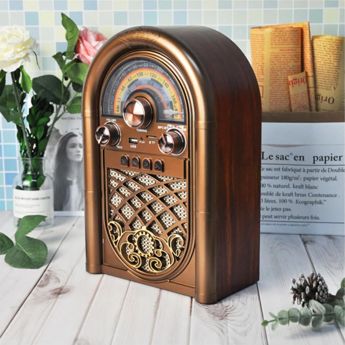 Coverzone Retro Radyo Taşınabilir Bluetooth Speaker Ve Hoparlör Ahşap Kaplama Klasik Antika Tarzı İç ve Dış Mekan Multiband USB Girişli Dekoratif Klasik Radyo R-1950-BTL (Koyu Kahverengi R-1950-BTL)