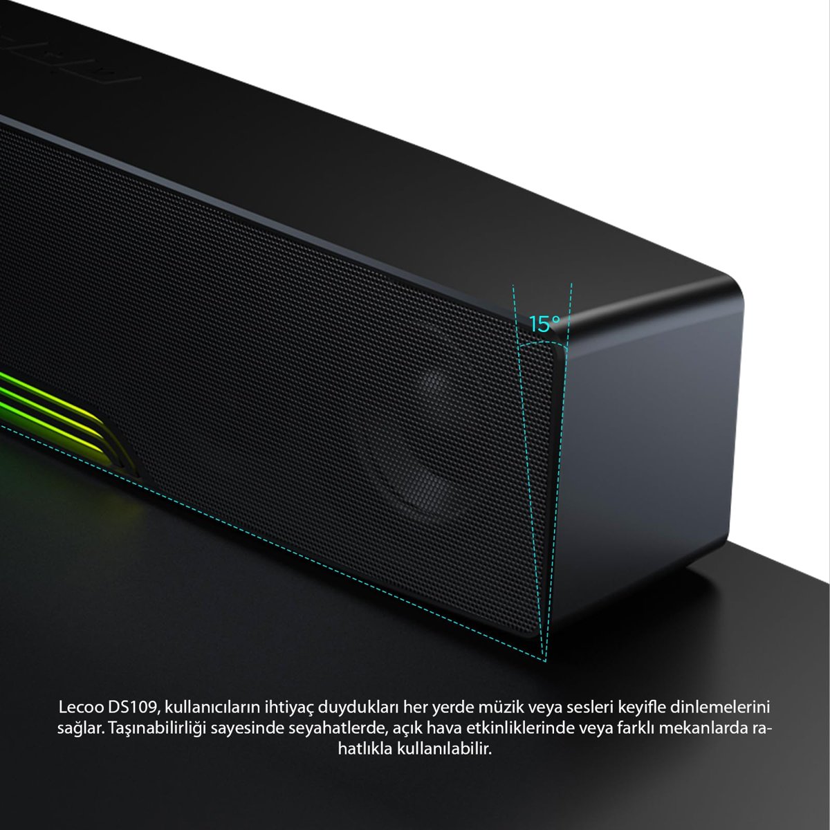 Lecoo DS109 10W Bluetooth Kablosuz RGB Aydınlatmalı Hoparlör - Masaüstü, PC, TV, Laptop Uyumlu, USB/SD Kart/AUX Girişi, 360° Surround Ses, Mikrofonlu Taşınabilir Soundbar Siyah