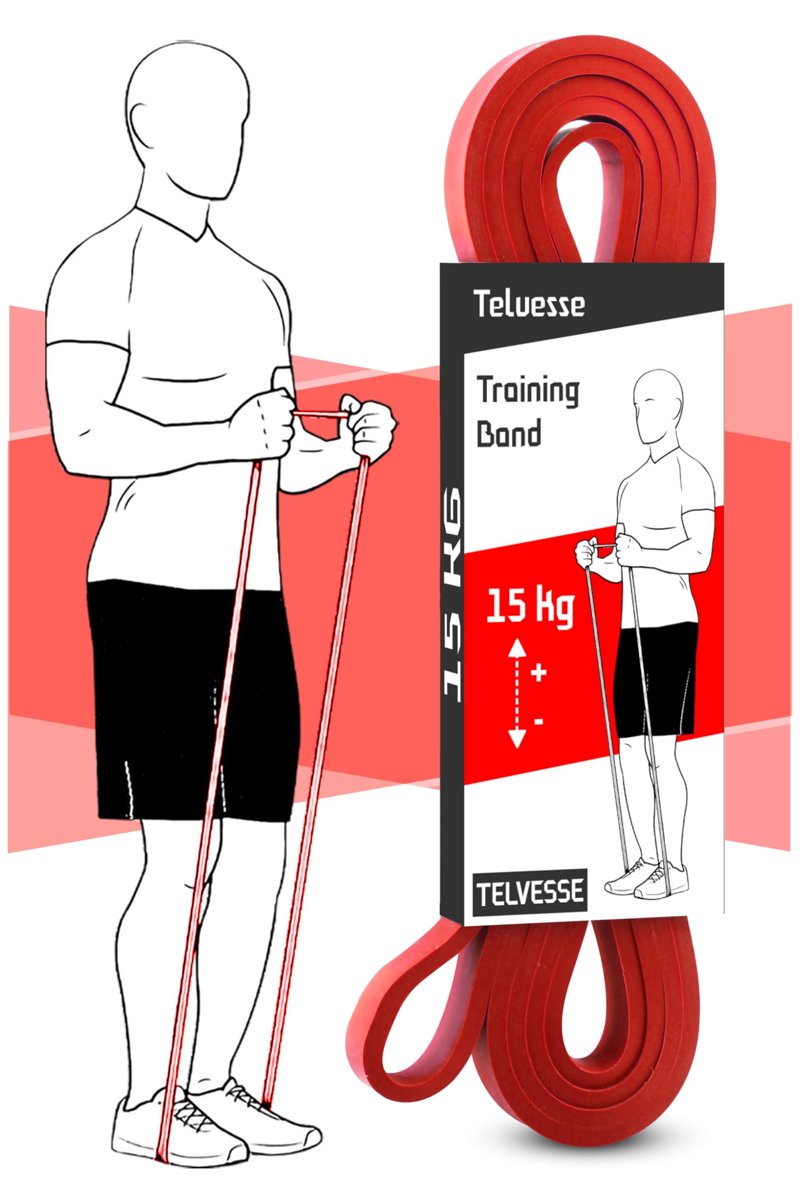 Telvesse Direnç Bandı Kas Geliştirme Lastiği Fitness Pilates Cross Training Bant Yoga Push Up Barfiks Bandı (15 KG (KIRMIZI))