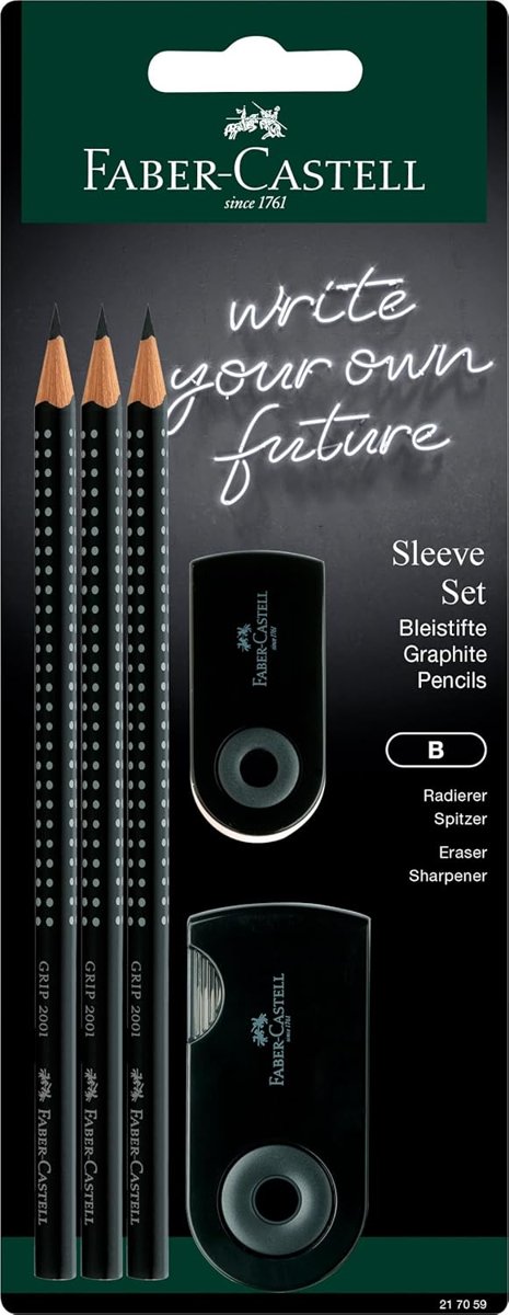 Faber-Castell Kol Seti Siyah - 3 x Grip 2001 B Kalem, 1 x Kol mini silgi, 1 x Kol ikili bileme kutus