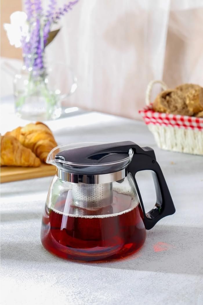 Orret Home Isıya Dayanıklı Borosilikat Cam Demlik, Kendinden Süzgeçli, Şık Tasarım (900 Ml)