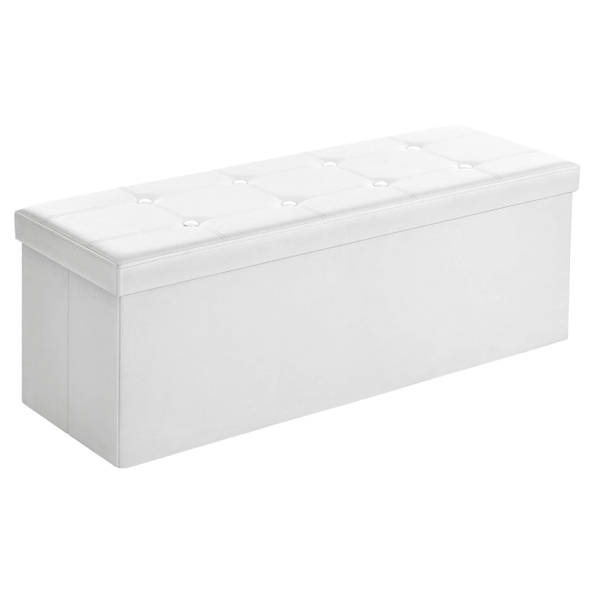 SONGMICS Tabure 120 Litre, Saklama Kutusu, Tabure, Katlanabilir, 300 Kg'A Kadar Yük, Sentetik Deri Kapak, Döşemeli, Beyaz Lsf702