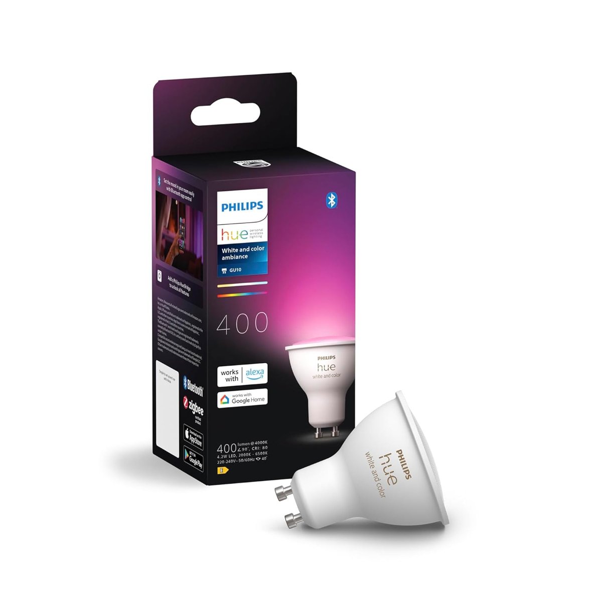 Philips Hue 4.2W Renkli Akıllı Spot Ampul GU10 Bluetooth uyumlu, Alexa, Apple Home ve Google Assistant ile sesli kontrol - 25.000 Saat Ampul Kullanım Ömrü